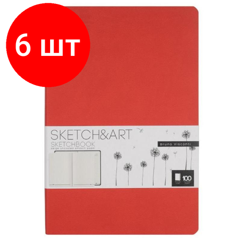 комплект 6 штук скетчбук s Комплект 6 штук, Скетчбук S&A ORIGINAL 140х210 100л БЕЖ 100г книж. перепл. мягк. красн 1-500/02