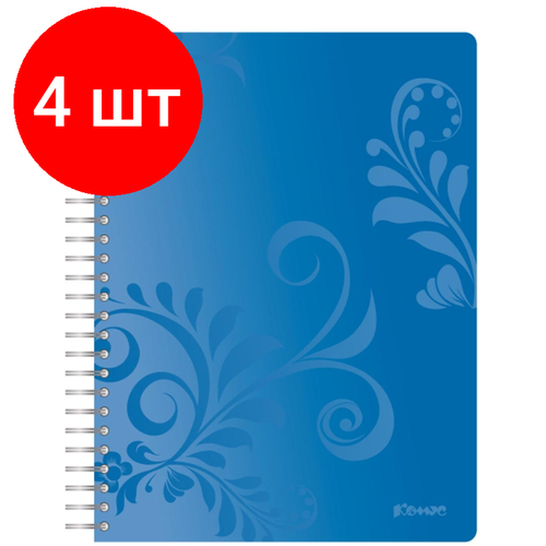 Комплект 4 штук, Бизнес-тетрадь Комус Русская серия синий А5 96л. плас. обл. клетка, евро