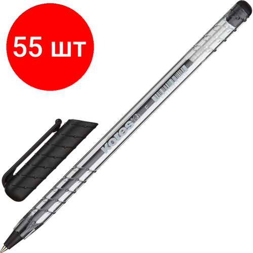 Комплект 55 штук, Ручка шариковая неавтомат. KORES К1 F(0.7мм)треуг. корп, черн. ст. 39521