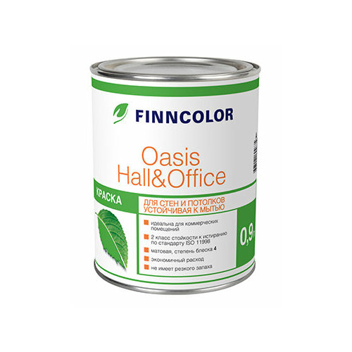 Finncolor OASIS HALL&OFFICE / Финнколор оазис холл и оффис моющаяся краска для стен и потолков база А 9л краска водно дисперсионная tikkurila oasis hall