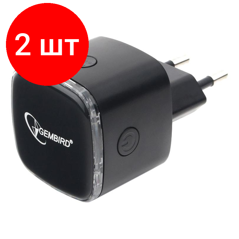 Комплект 2 штук, Усилитель сигнала Wi-Fi Gembird WNP-RP-004-B, 300 Мбит, черный