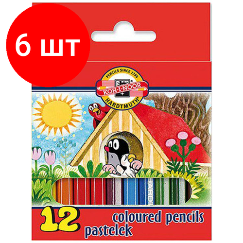 Комплект 6 наб, Карандаши цветные KOH-I-NOOR короткие Крот 12 цв/наб 3622012046KSNN