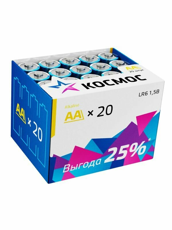 Элемент питания алкалиновый LR LR6 (уп.20шт) KOCLR620BOX КОСМОС - фото №9