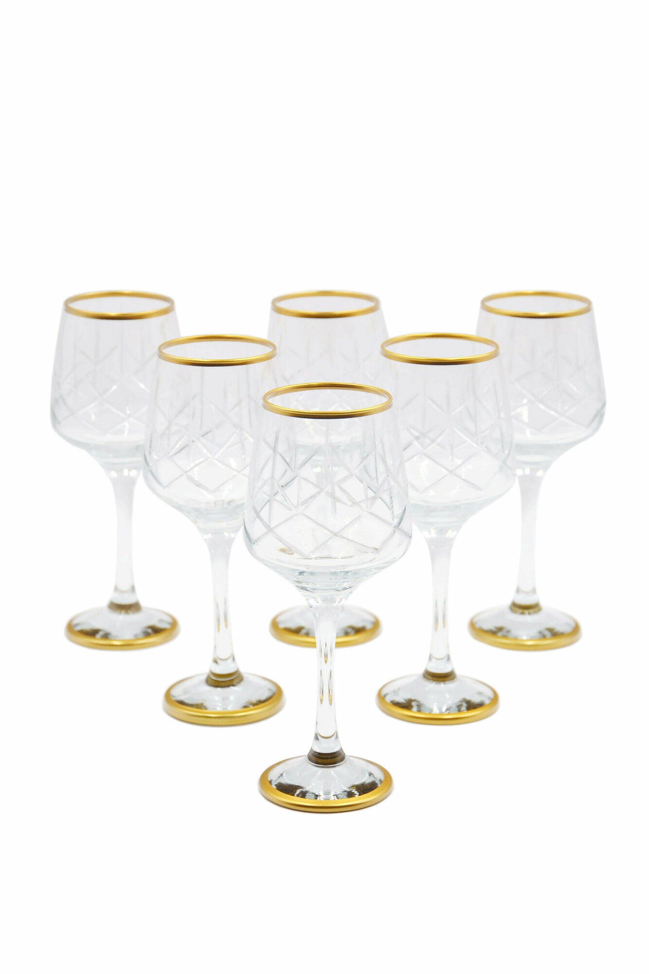 Набор стеклянных фужеров Decores DCS1196 с золотым декором для вина 6 шт. по 350мл."Кристалл"