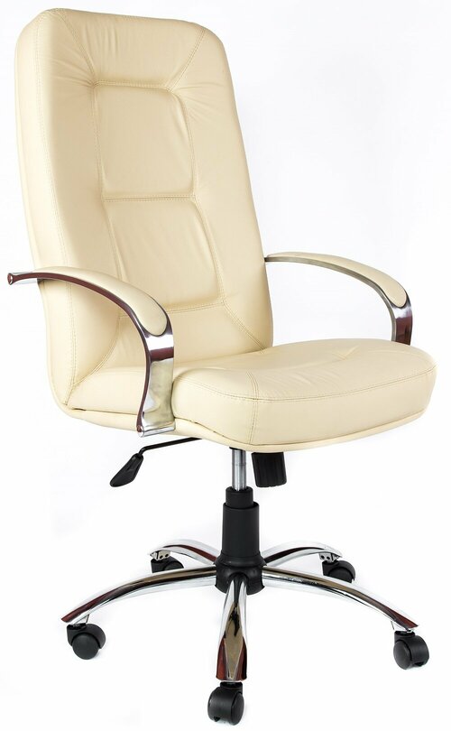Компьютерное кресло Евростиль Пилот Хром офисное, обивка натуральная кожа, цвет бежевый