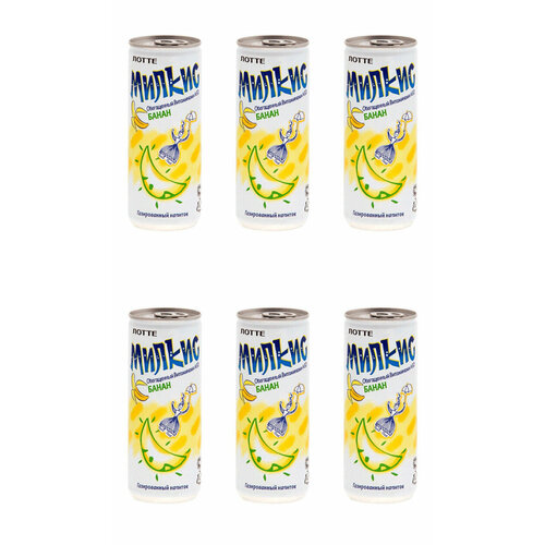 Lotte Milkis Газированный напиток Банан, 250 мл, 6 шт