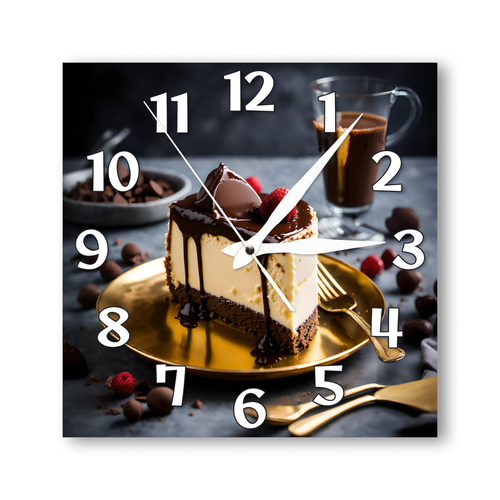 Деревянные настенные часы с УФ принтом 28см, бесшумные кварцевые интерьерные часы без стекла, открытые стрелки, десерт 1