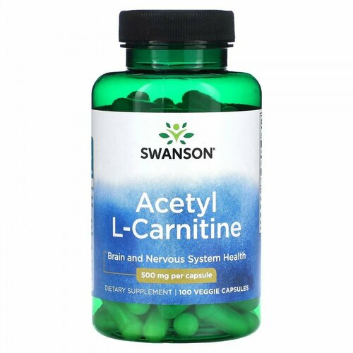Swanson, Ацетил L-карнитин, 500 мг, 100 растительных капсул ацетил l карнитин 500 мг 100 капсул life extension