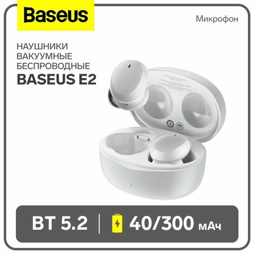 Наушники беспроводные Baseus E2, TWS, вакуумные, BT5.2, 40/300 мАч, микрофон, белые наушники беспроводные baseus d02 pro tws полноразмерные bt5 0 450 мач белые