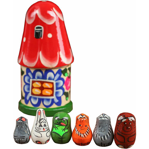 Кукольный пальчиковый театр из дерева Теремок, сюжетно-ролевой набор из 6 фигурок + домик игровые фигурки кудесники игрушки теремок 7 персонажей
