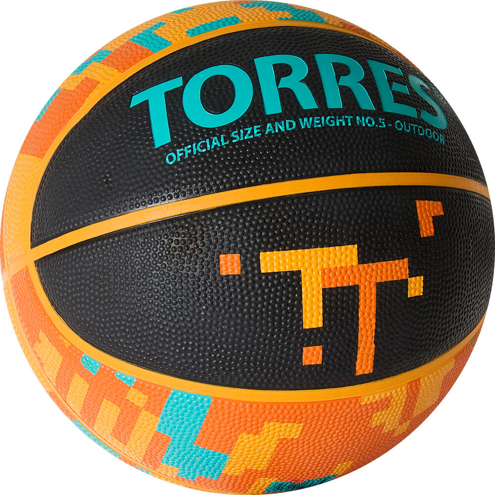 Баскетбольный мяч TORRES TT, арт. B02125, размер 5, резина, черный/оранжевый