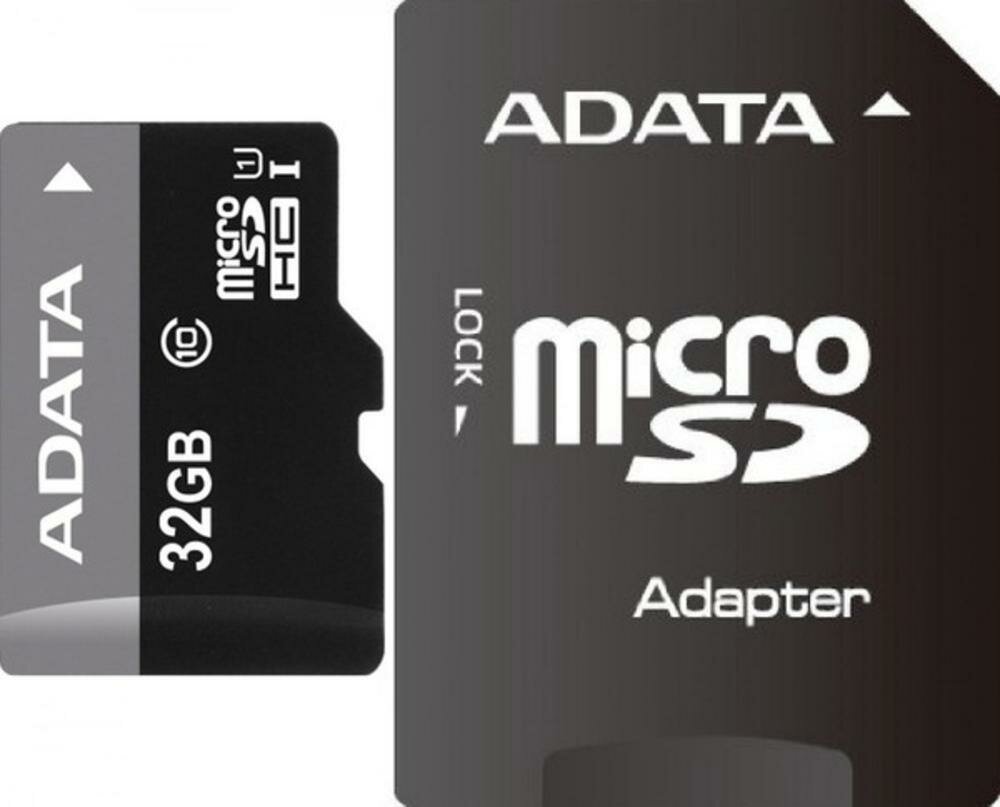 32Gb - A-Data Premier - Micro Secure Digital HC Class 10 UHS-I U1 AUSDH32GUICL10-RA1 с переходником под SD (Оригинальная!)