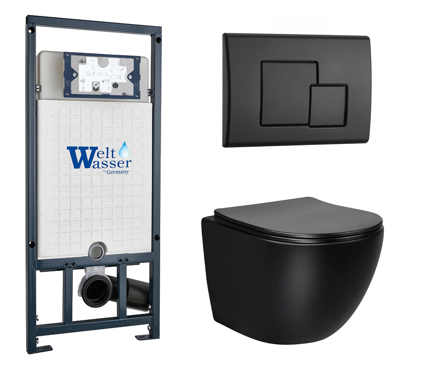 фото Комплект 3 в 1 инсталляция WeltWasser WW Amberg 507 + Унитаз подвесной Vincea Globo VT1-14MB черный с кнопкой черной SE 10000005949 + 10000010239 + VT1-14MB