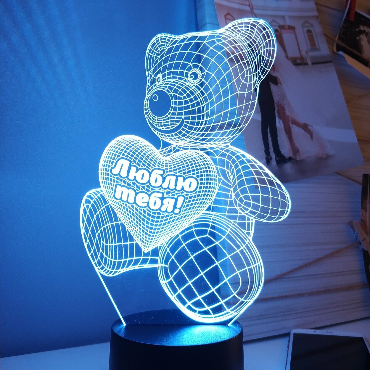3D-ночник "Мишка с сердцем" - настольный светильник