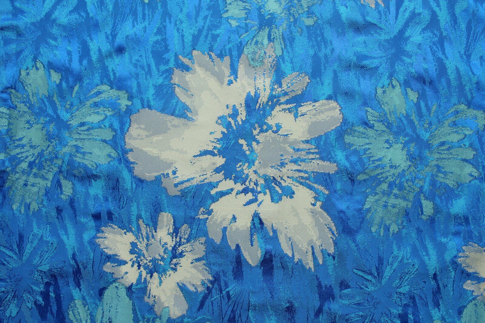 Ткань Жаккард сине-голубой с бирюзовыми и оливковыми цветами ш148см 05 м