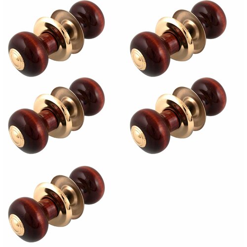 Ручка-кнопка дверная, дерево (5 штук), 1Бт1-1 темная, золотая планка, золотая накладка, глянцевый лак