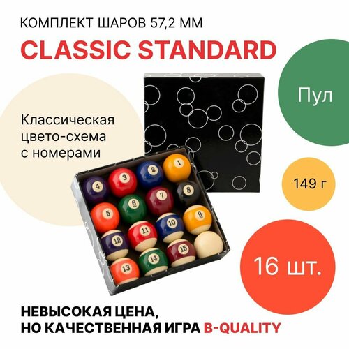 Шары для бильярда Classic Standard 57.2 мм / Комплект шаров для пула
