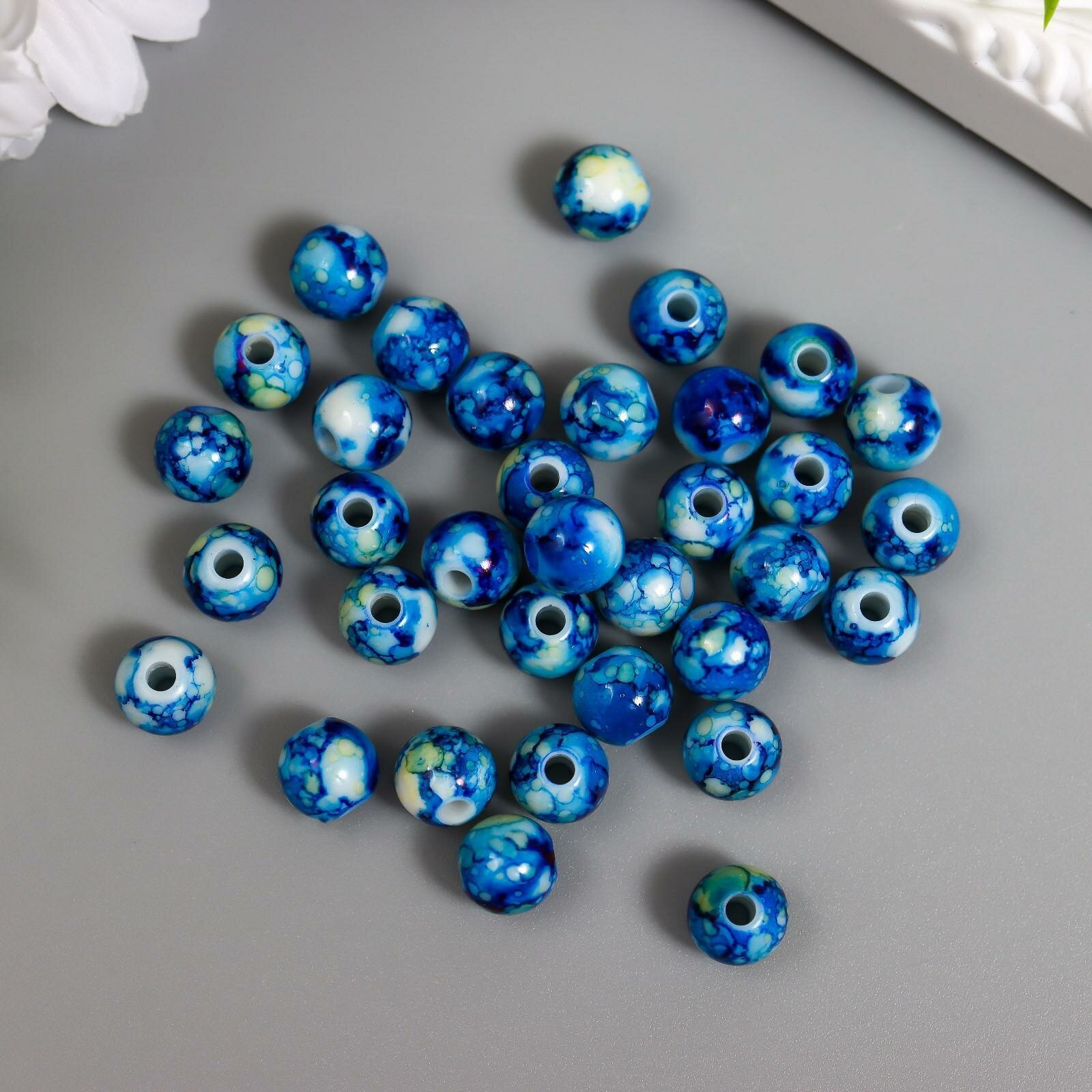 фото Бусины для творчества пластик "Шарики шамот синий" набор 20 гр d=1 см