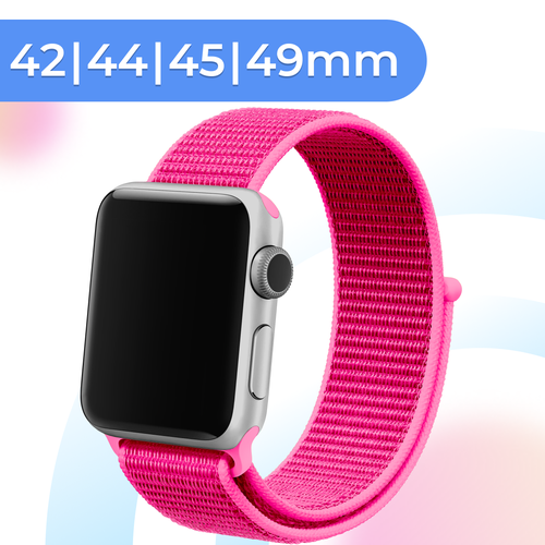 браслет apple watch stainless steel milanese loop gold золотой 44mm 42mm 45mm mtu72am a Нейлоновый ремешок для умных часов Apple Watch 42-44-45-49 mm / Тканевый сменный браслет для смарт часов Эпл Вотч 1-9, SE, Ultra серии / Фуксия