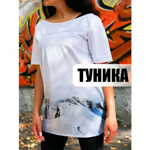 Туника размер 42-46, голубой, белый