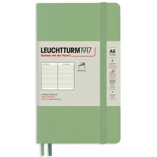 Leuchtturm 363951 Блокнот leuchtturm classic, a6, 80 г/м2, 123 стр, в линейку, мягкая обложка, шалфей