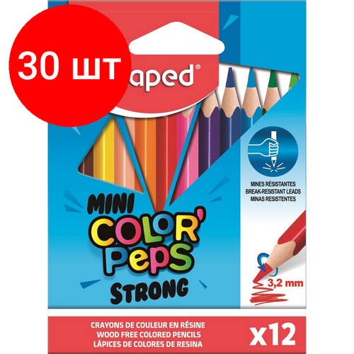 Комплект 30 наб, Карандаши цветные Maped COLOR'PEPS STRONG MINI 3хгр, пластик,12цв/наб,862812