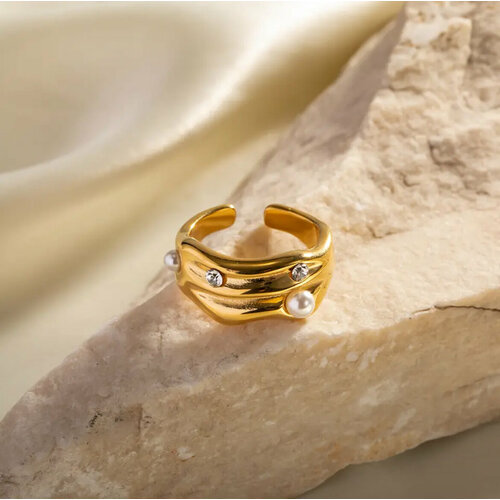 Кольцо Кольцо винтажное геометрическое, жемчуг имитация, золотой