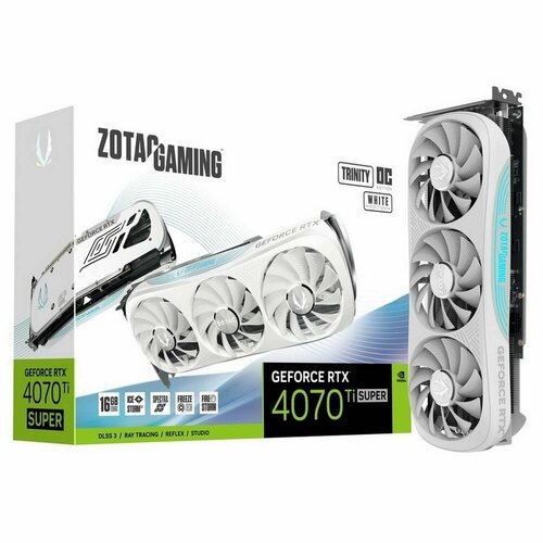 Видеокарта Zotac RTX4070Ti SUPER TRINITY OC WHITE ED 16GB GDDR6X 256bit 3xDP HDMI 3FAN Premium Pack