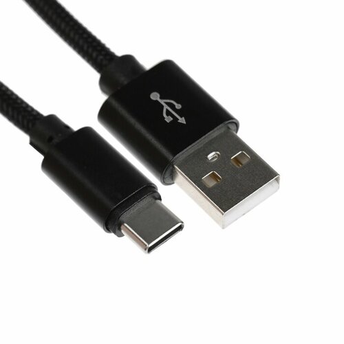 Кабель Type- C - USB, 2.1 А, оплётка нейлон, 2 метра, чёрный кабель mcdodo shadow series type c hdmi 2 метра чёрный