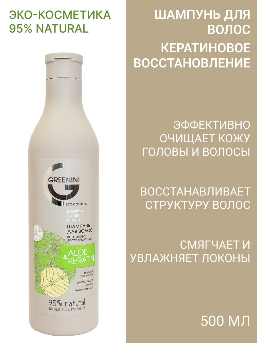 Гринини Шампунь Aloe&Keratin Кератин. восстан.500мл