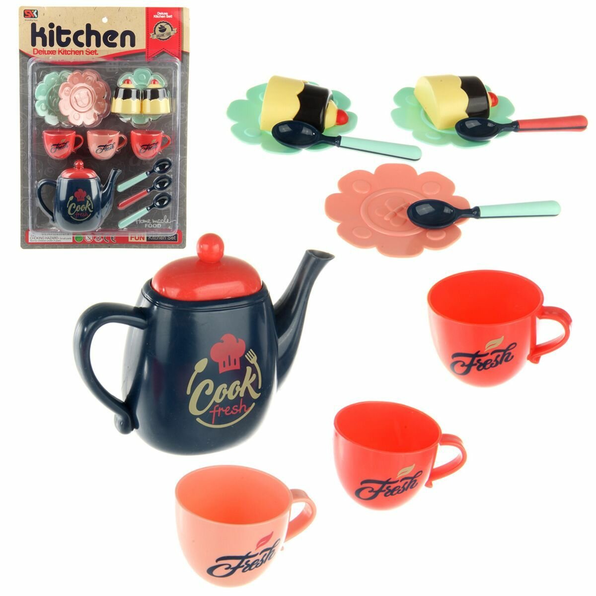 Набор посуды "Все для чаепития", 13 предметов, Veld Co/ Кухонный детский игровой набор с продуктами / Сюжетно-ролевые игрушки для кухни