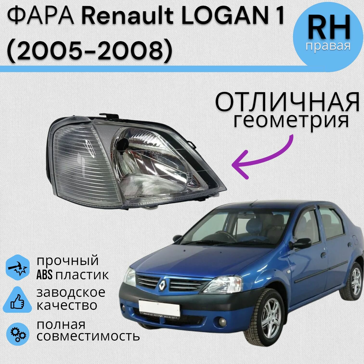 Фара Рено Логан Renault LOGAN (2005-2008) электро коректор Правая
