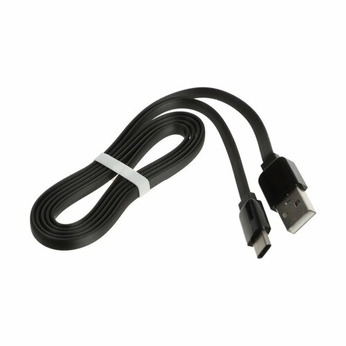 Кабель Type-C - USB, 2.4 А, 1 м, зарядка + передача данных, плоский, пакет, черный кабель belsis bw1407b type c usb 2 0 а 1 м быстрая зарядка передача данных черный