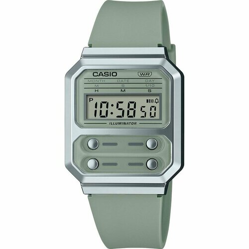 Наручные часы CASIO Vintage, серебряный, зеленый