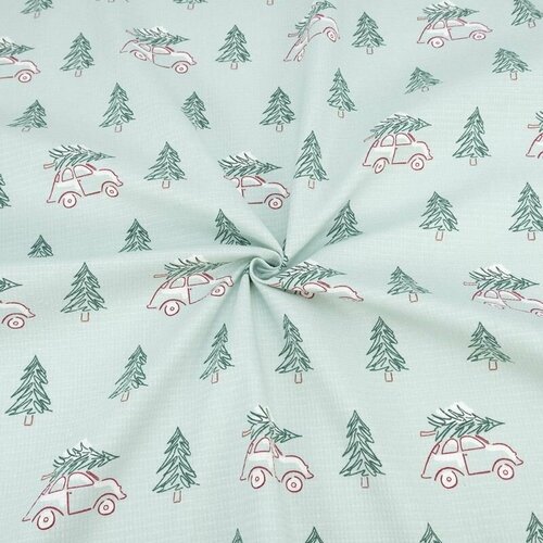 Ткань для шитья хлопок, 1 Метр ткани, Новогодняя, Вафельное полотно 165 гр/м2, Отрез - 150х200 см, № 662841 Ёлочка