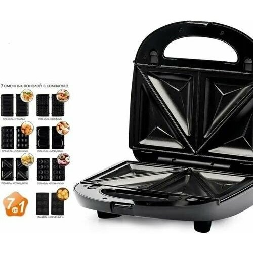 Мультипекарь 7в1 электрический со сменными панелями антипригарная мощностью 1200Вт Черный 610000₽