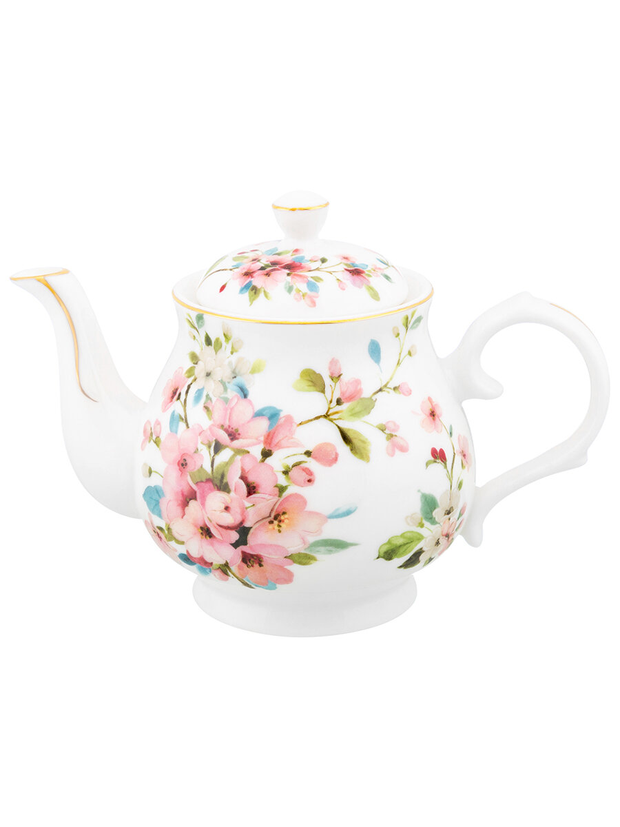 фото Чайник заварочный 380 мл Elan Gallery "Яблоневый цвет на белом" NEW BONE CHINA