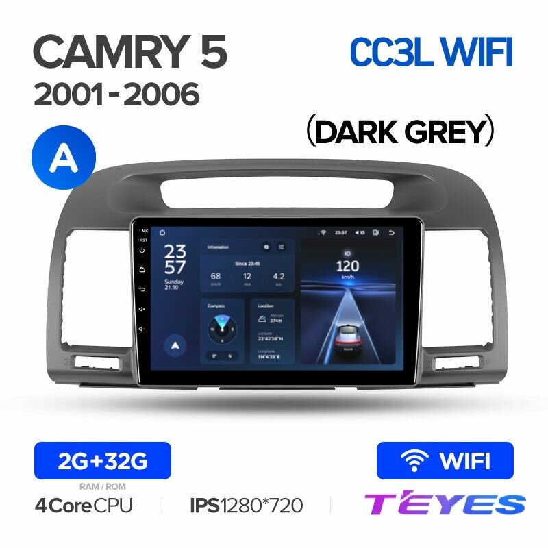 Магнитола Toyota Camry 5 XV 30 (Комплектация A) 2001-2006 Teyes CC3L Wi-Fi 2/32GB, штатная магнитола, 4-ёх ядерный процессор, IPS экран, Wi-Fi, 2 DIN
