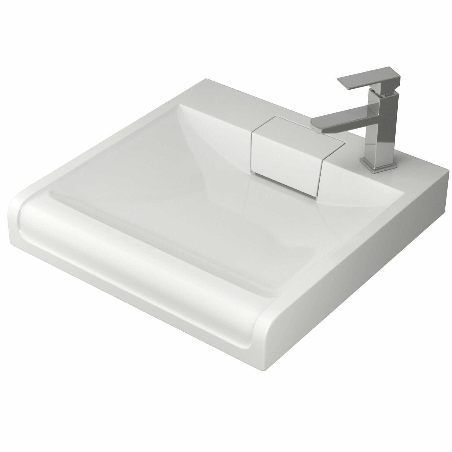 фото Комплект BAU 4 в 1: раковина над стиральной машиной BAU Cerama 60х60 литьевой мрамор, кронштейны, сифон и смеситель Hotel Still, нержавеющая сталь