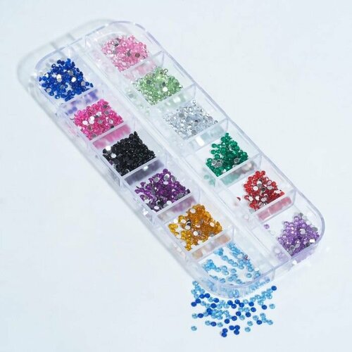 Стразы круг для ногтей d2мм12 цв разноцв органайзер пакет QF 375₽