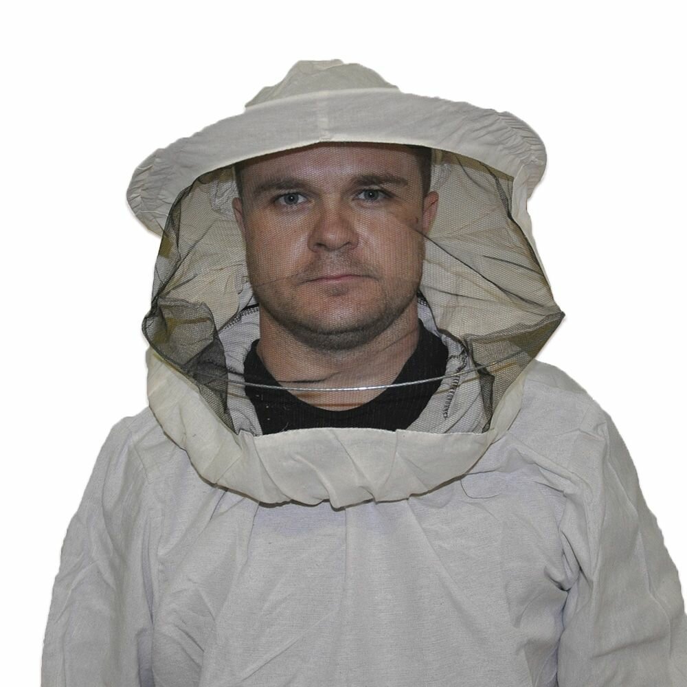 фото Маска пчеловода двунитка плотная с металлическим кольцом на резинке