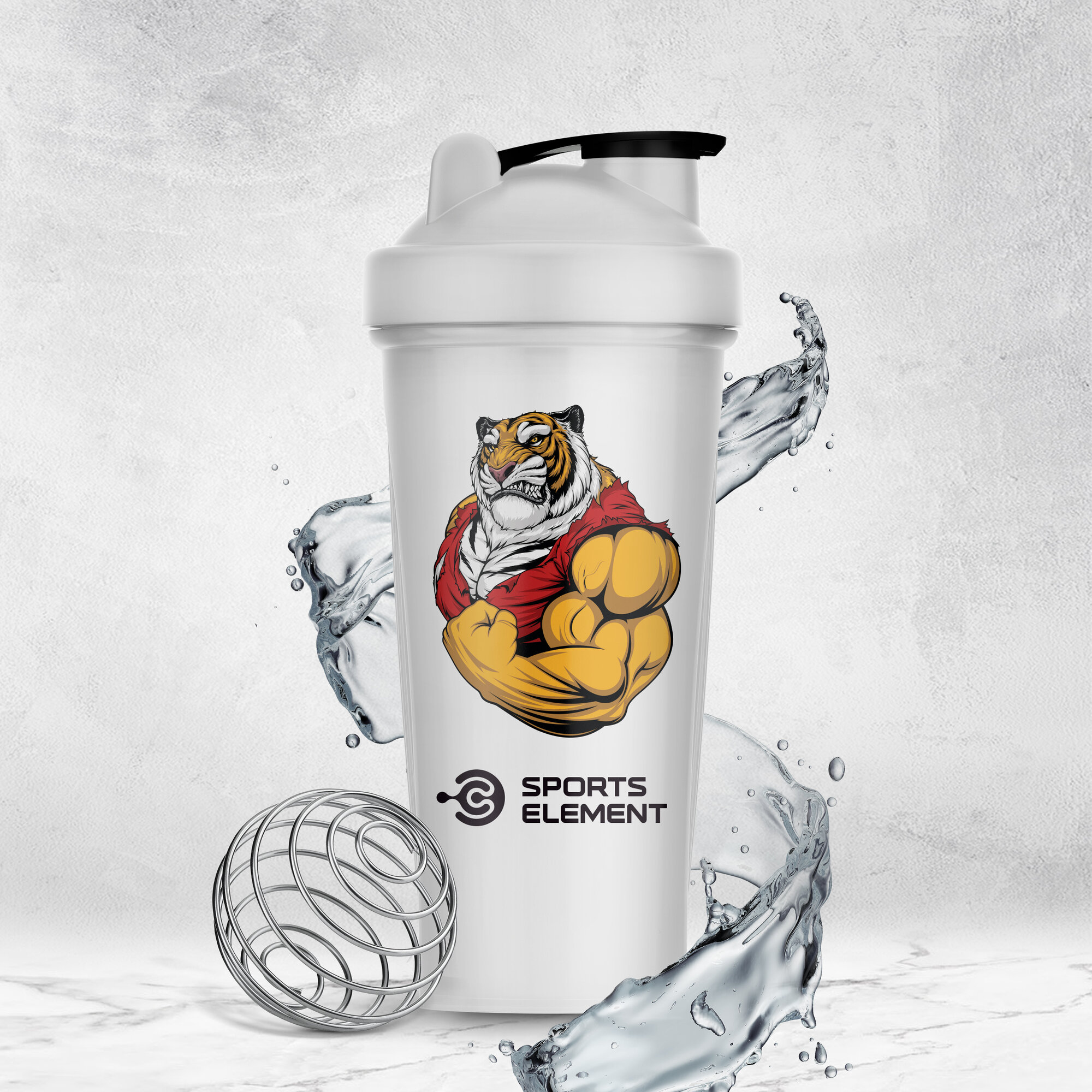 Шейкер для спортивного питания Sports Element "Tiger" , 600 мл. С шариком
