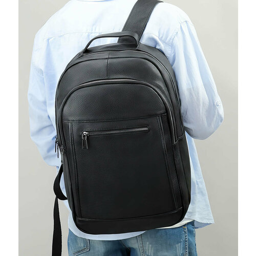 Рюкзак мессенджер , фактура зернистая, черный городской рюкзак мужской кожаный для ноутбука