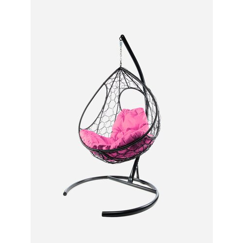 Подвесное кресло ротанг чёрное, розовая подушка подвесное кресло ротанг серое серая подушка
