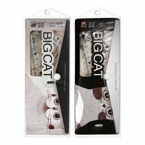 Набор геометрический Котик линейка транспортир 2 угольника в пенале 508₽