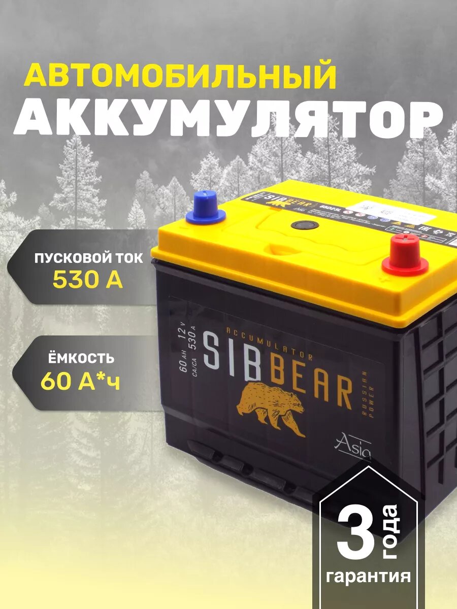 Аккумулятор автомобильный SIBBEAR ASIA 65D23L 60 А*ч о. п.