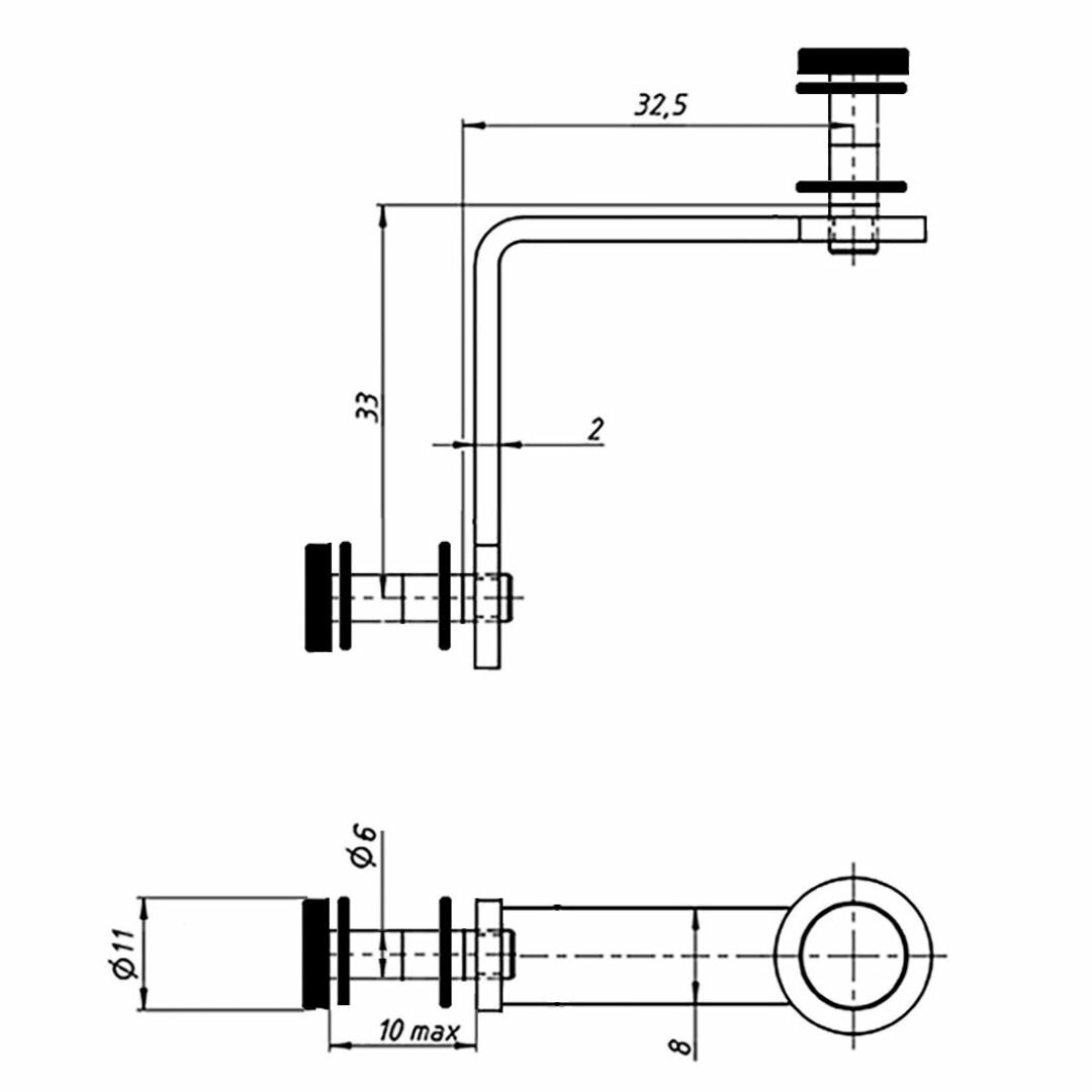 Изображение 4шт Крепление стеклянного куба двойное, Витрина, хром, на стекло с черными резиновыми прокладками