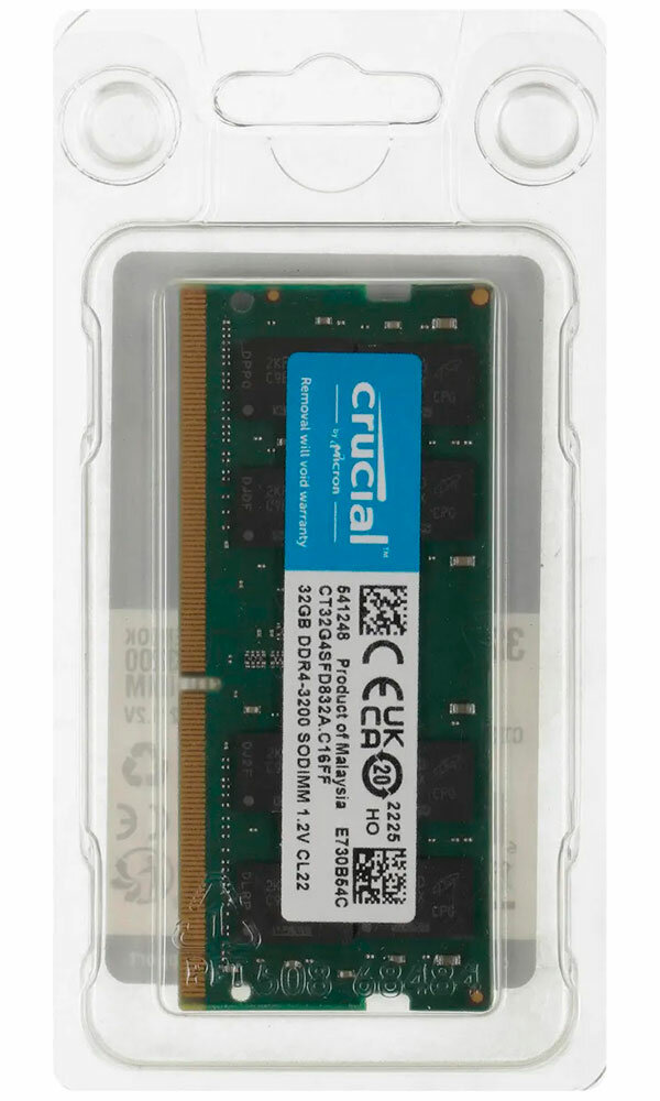 Модуль памяти SODIMM DDR4 32GB Crucial PC4-25600 3200MHz CL22 260pin 1.2V - фото №17