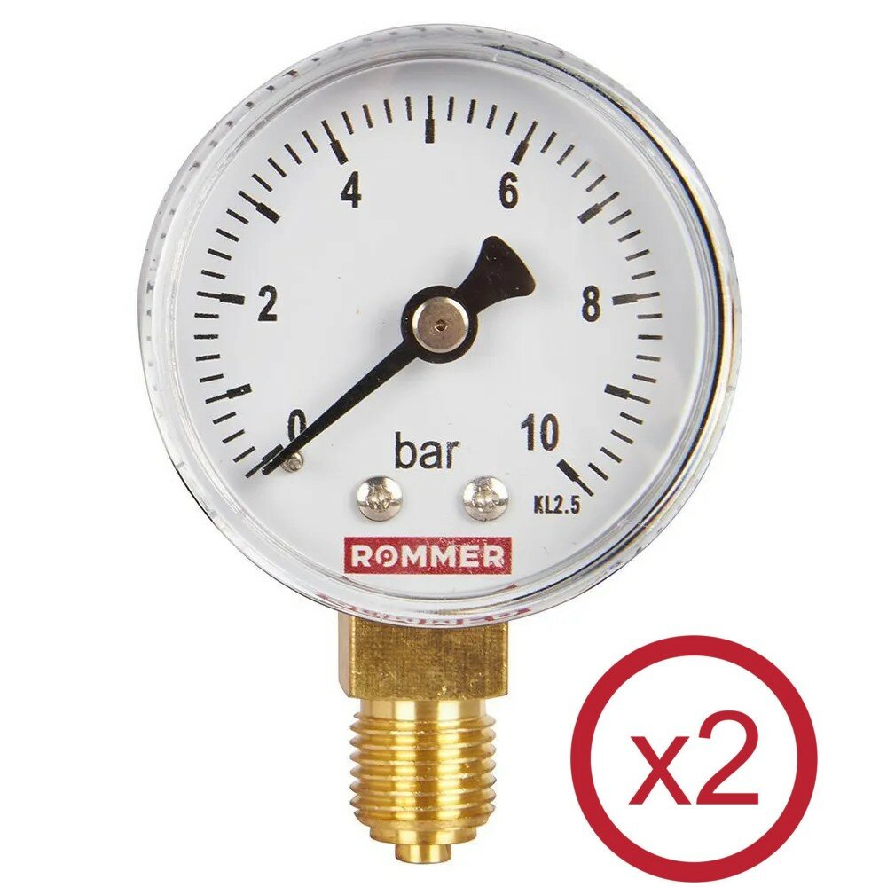 Манометр радиальный 50 мм, 10 бар, 1/4" ROMMER RIM-0010-501008 (2 шт)