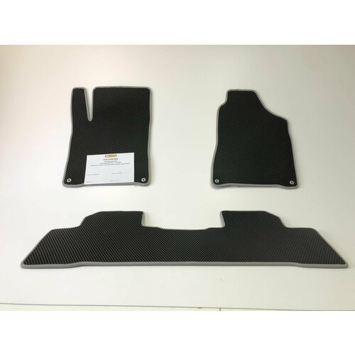 Коврики EVA для SsangYong Actyon 2 поколение (01.2011 - 10.2021) - Комплект в салон - 2D Без бортиков - Черный - Серый кант